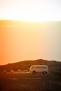 Branco, tripulação, Van, fotografia, pôr do sol, sol, sol do deserto