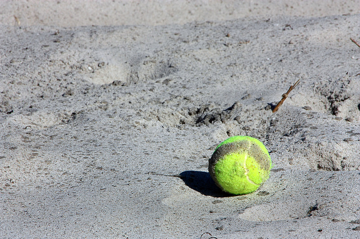 ลูกเทนนิส, ลูกบอล, กีฬา, สีเหลือง, ชายหาด, ทราย, ฮอลิเดย์
