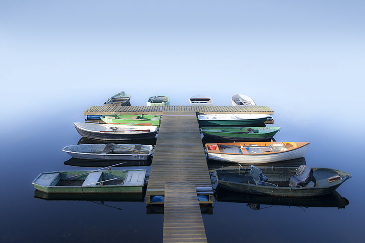 boats, lake, silent, water, rowing boat, fish