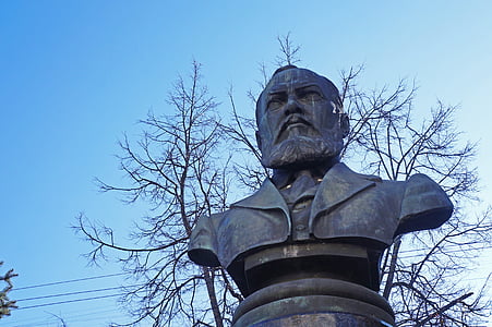 busto, estátua, céu, Kostroma