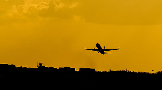 silhouette, avion, Soaring, jaune, Sky, en journée, avion