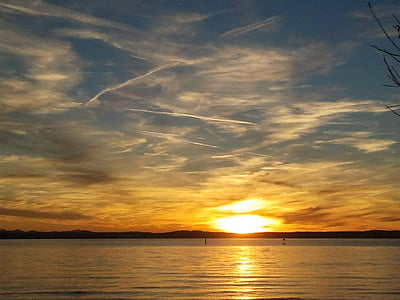 日落, 天空, 康斯坦茨湖, 水, 心情, abendstimmung, 景观