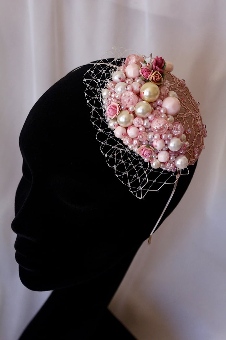 perly, Svatba, nevěsta, růžová, Ivory, čelenka, Retro