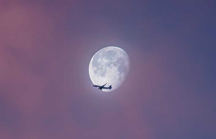 airplane, airline, travel, trip, sky, flight, moon