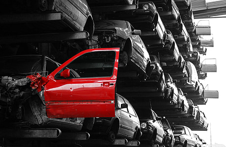 αυτοκίνητα junk, κόκκινη πόρτα, σκραπ, αυτοκίνητο, όχημα εδάφους, μεταφορά