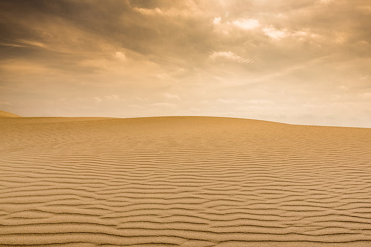 desert, cloudy, sky, daytime, sand, alone, brown