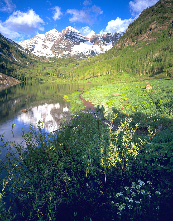 Maroon bells, Aspen, Colorado, kalni, rudens krāsas