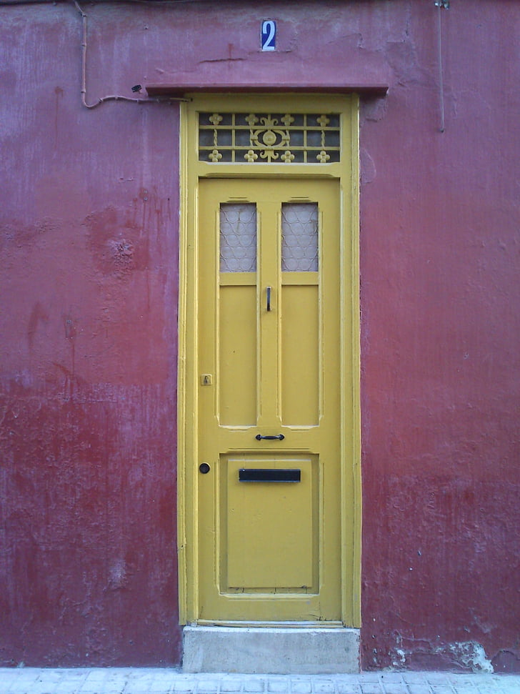 drzwi, Architektura, Vintage, kolory, czerwony, fasada, stary