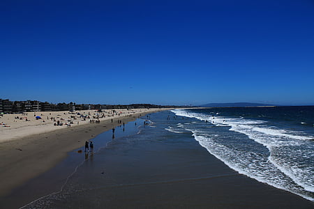 strand, Santa monica, Californië, blauw, hemel, wissen, zee