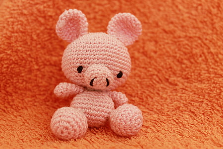 crochet, pig, toy, crocheted, knitted, animal, cotton