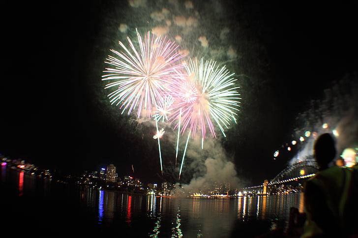 vuurwerk, Sydney, nacht, viering, Australië