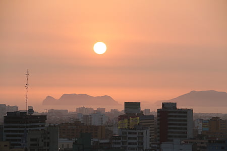 ciudad, puesta de sol, Costa, mar, cal, Perú, cielo