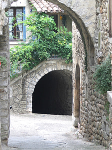 tornác, sétáló utcában, falu, Ardèche