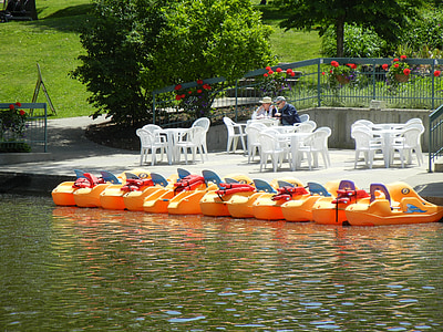 paddle boats, coffee house, river, ontario, canada