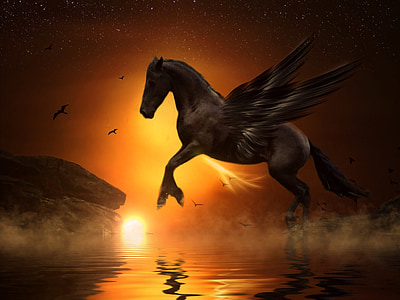 Pegasus, mesiac, skok, Rock, Gold, mládež, dom