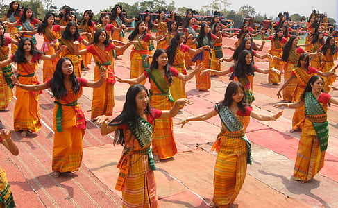 bodoland, India, vrouwen, meisjes, dansen, ceremoniële, dans