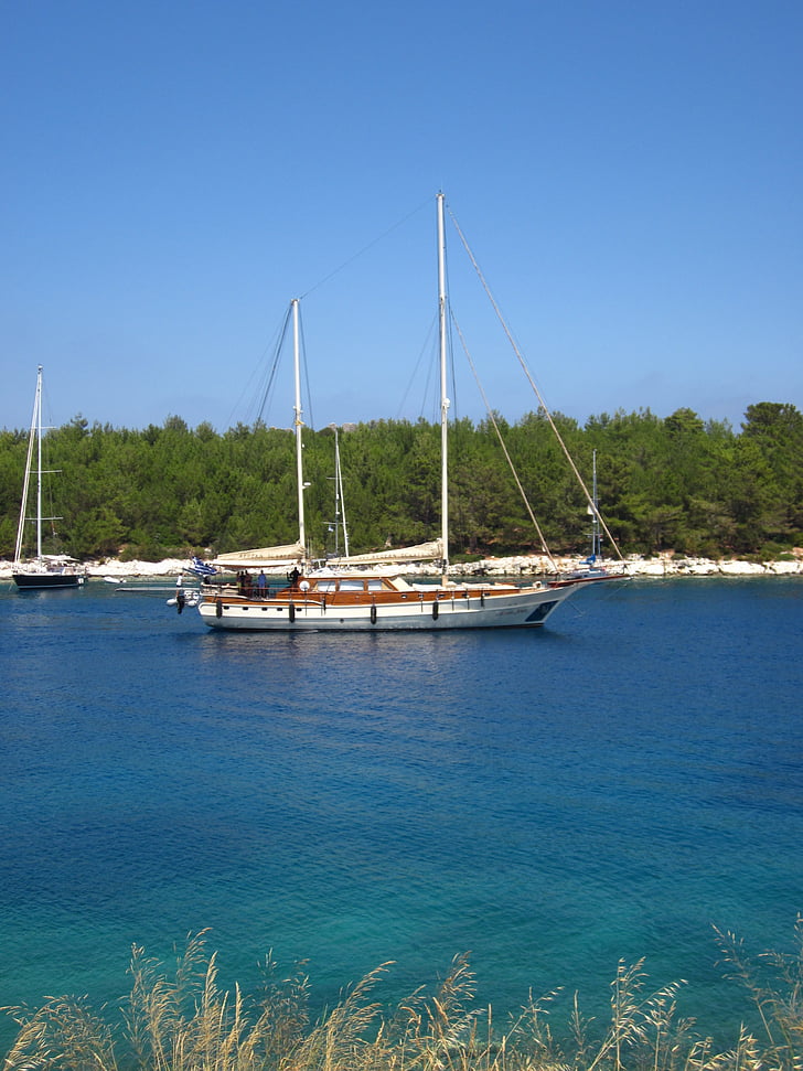 βάρκα, ιστιοπλοΐα, πολύχρωμο, Φισκάρδο, νερό, Ελλάδα, ναυτικό σκάφος