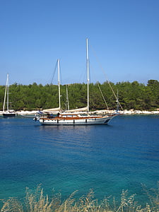 loď, plachtění, barevné, Fiskardo, voda, Řecko, námořní plavidla