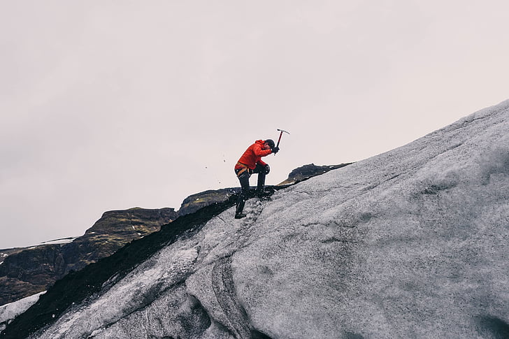 aventura, Alpine, escalador, escalada, niebla, hielo, hombre