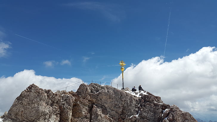 Zugspitze, Gipfelkreuz, Gipfeltreffen, Kreuz, Zugspitze-massiv, Berge, Alpine