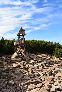 pedra, Torre, Pinus mugo, gegant muntanyes Krkonoše, muntanyes, cel, núvols