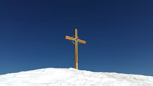 Summit cross, tippkohtumine, kuhgehrenspitze, Kleinwalsertali, talvel, lumi, Sunny