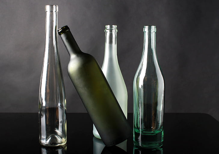 bottles, empty, glass, table