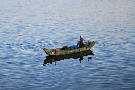 perahu nelayan, Memancing, pagi biru, kapal laut, Sungai, Asia, air