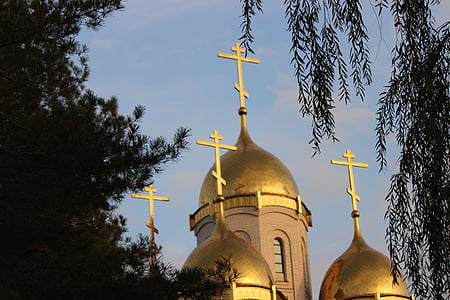 priroda, Rusija, lišće, kupola, križ, Katedrala, Crkva