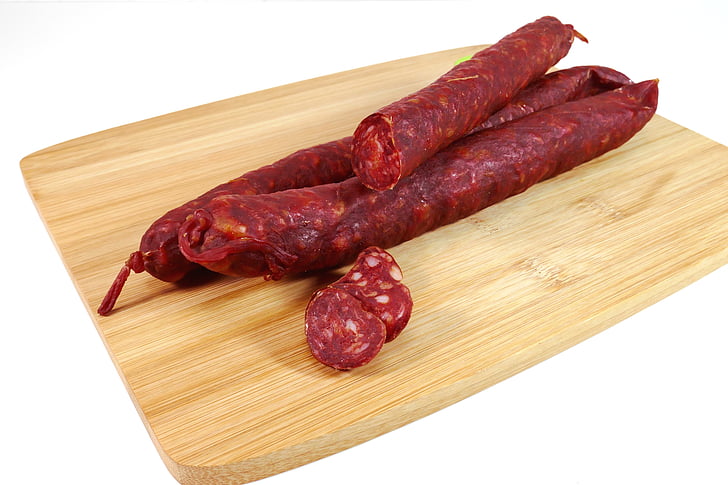 chorizo, sausage, power, meat, food, food and drink, cutting board