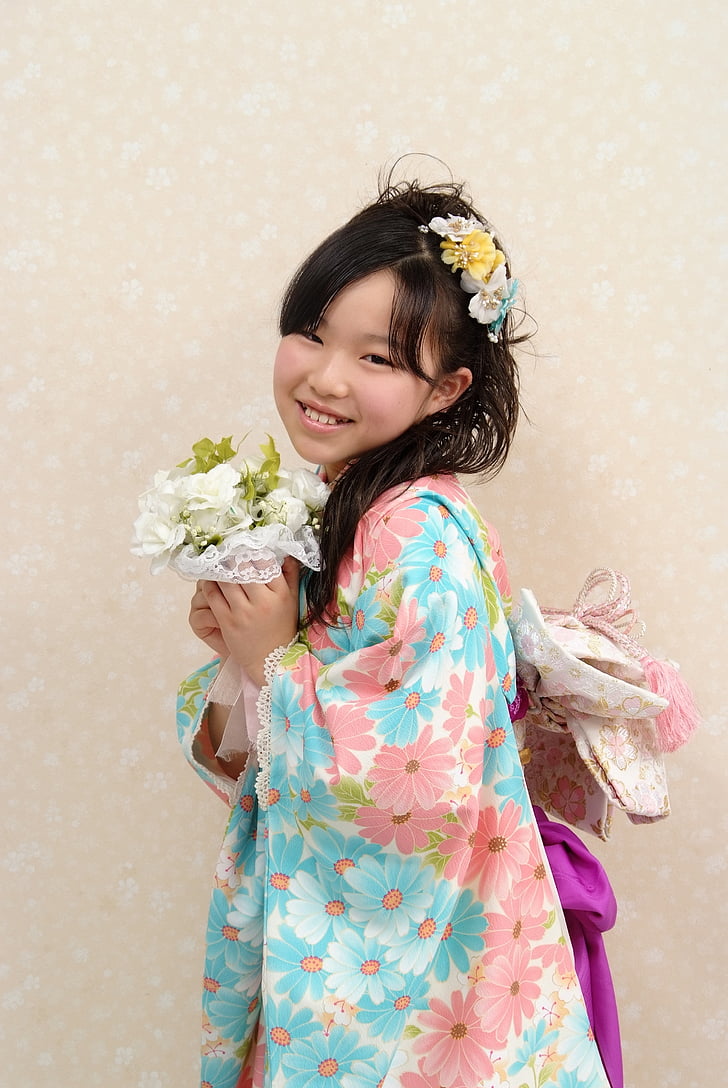 kimono, enfants, cérémonie d’âge, jeune fille