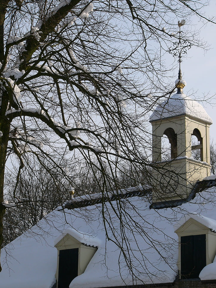 Gereja, salju, embun beku, es, pemandangan musim dingin, Desember, bersalju