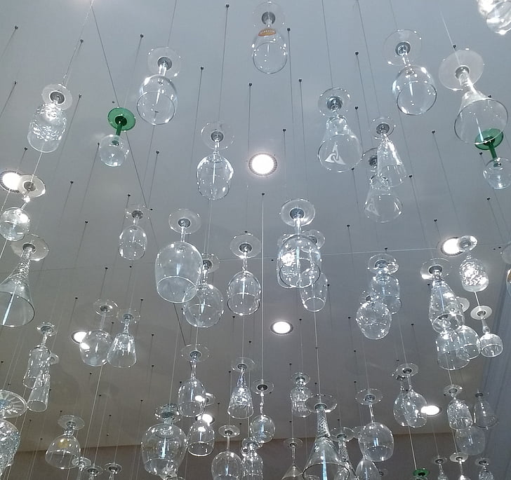 glasses, ceiling, design, bar, chandelier, lights, modern