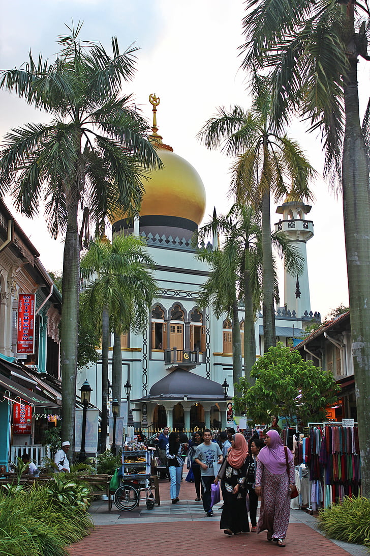 Singapore, moskén, islam, turist, lokala människor, altare, townen centrerar
