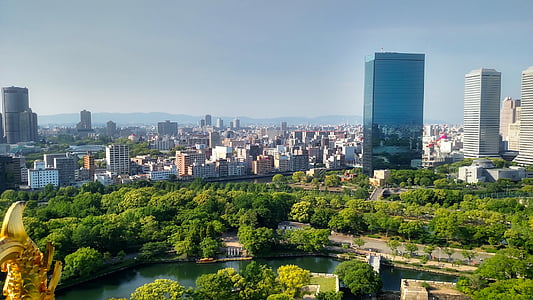Osaka, Japonija, Miestas, miesto, dangoraižių, pastatų, miesto centras