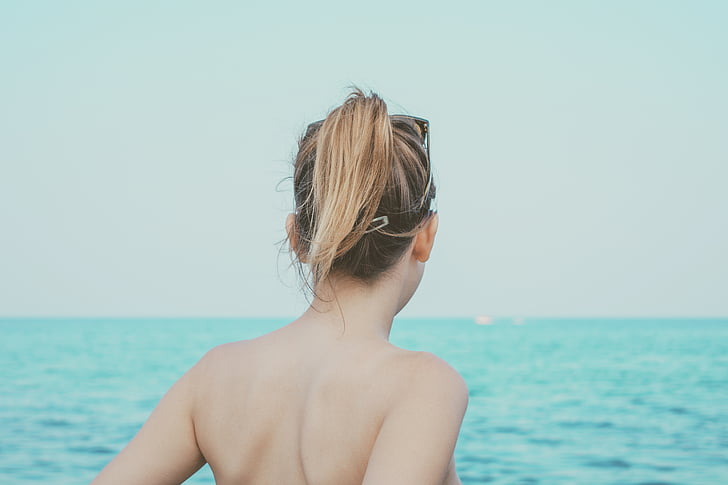 παραλία, ξανθά μαλλιά, θολή, Κορίτσι, ειδυλλιακή, ελεύθερου χρόνου, γυμνό