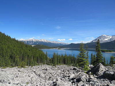 zgornji kananaskis jezero, Alberta, Kanada, jezero, gore, kananaskis, skalnata