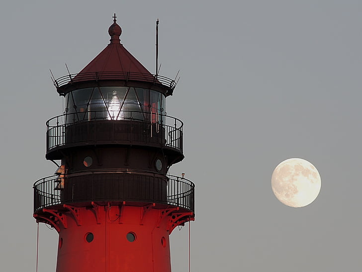 Lighthouse, fuldmåne, Westerhever, romantisk