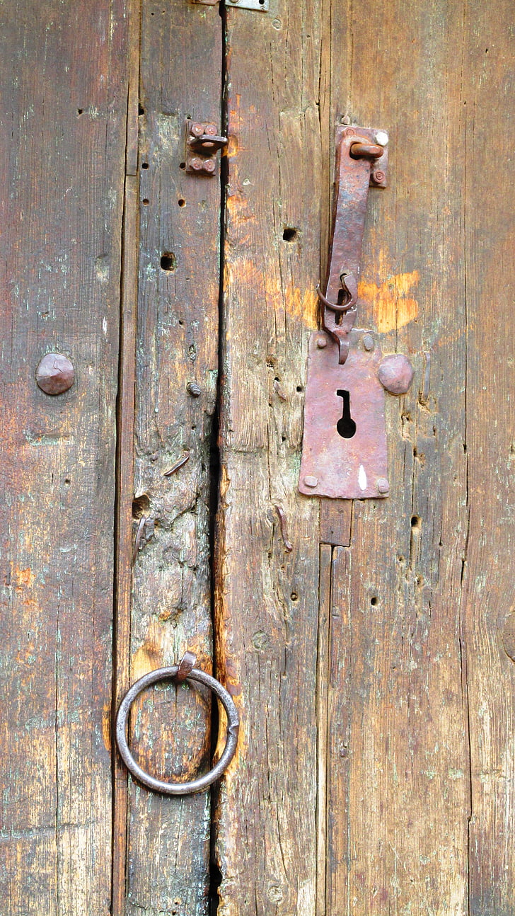 cũ, mộc mạc, cửa, ổ khóa, gỗ, gỗ - tài liệu, khóa