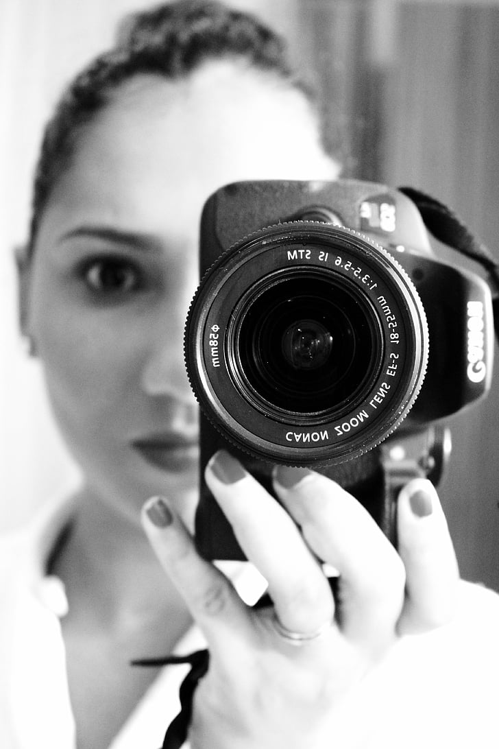 miroir, selfie, femme, photo, Canon, appareil photo
