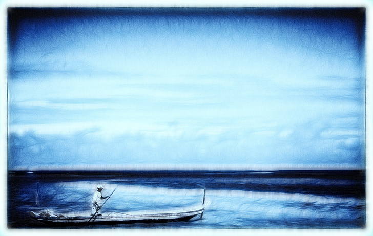 drawing, image, fischer, fishing boat, sea, travel, holiday