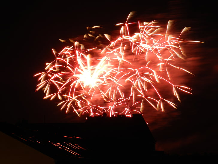 fogos de artifício, Dresden, à noite, espectáculo pirotécnico, fogo de artifício - homem objeto, celebração, explodindo