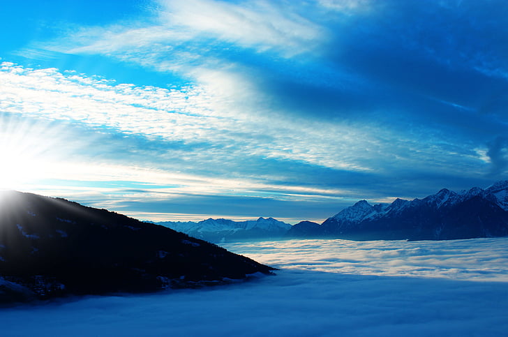 above the clouds, sky, tyrol, austria, blue, cloud cover, clouds