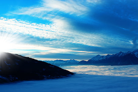 ponad chmurami, niebo, Tyrol, Austria, niebieski, zachmurzenie, chmury