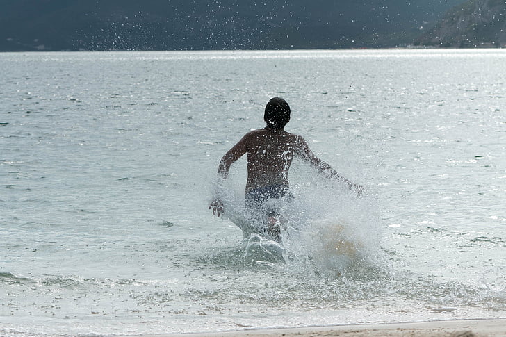 mar, niño jugando, Playa, buceo, agua