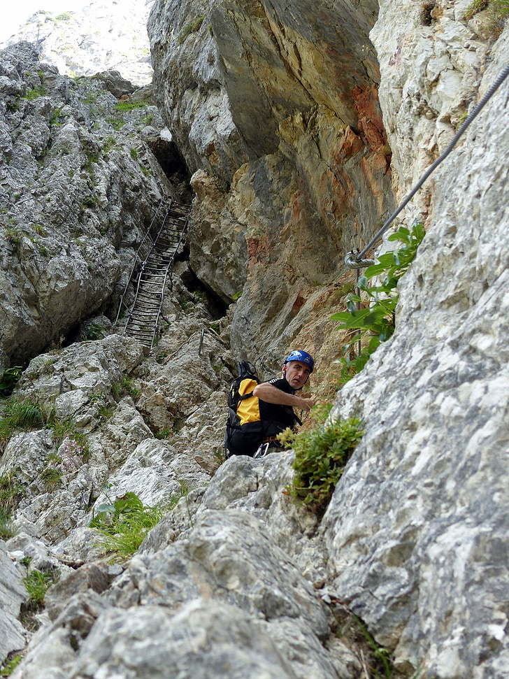 via ferrata, climbing, mountain, hiking, outdoor, rock, cliff