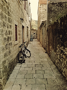 クロアチア, 自転車, 旅行, ストリート, 古い, 地中海, 壁