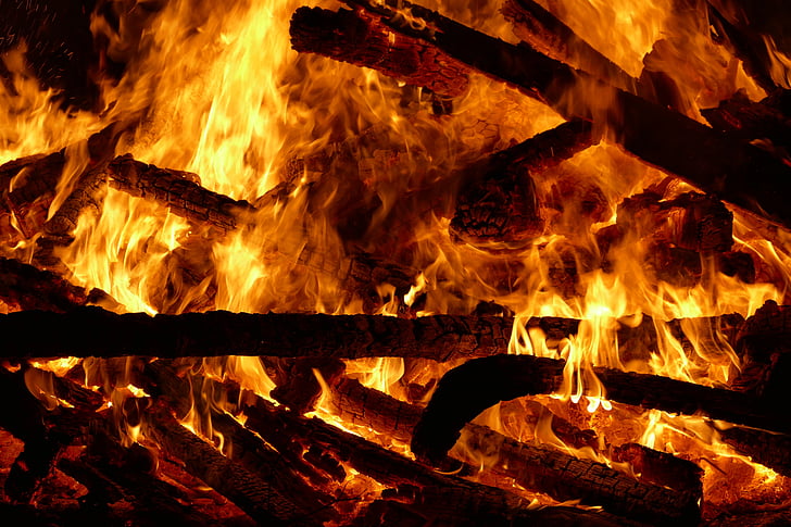 ogień, płomień, drewno, palić, opalanym drewnem, marki, noc