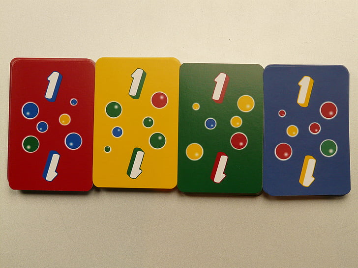 카드, ligretto, 레드, 노란색, 그린, 블루, 다채로운