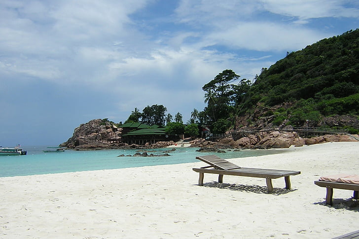 Malásia, praia, palmas das mãos, azul, ensolarado, sol, Ásia